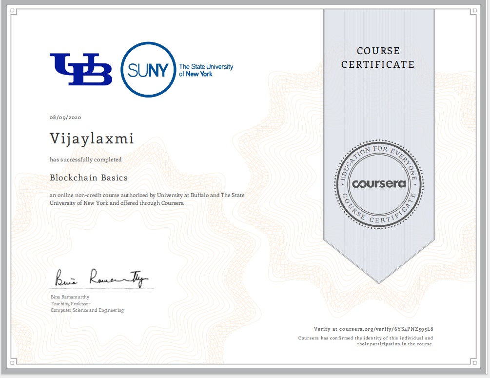 Coursera Blockchain certificate